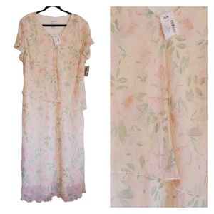 Women's size 26 spring summer dress floral pink sheer v-neck lined plus size